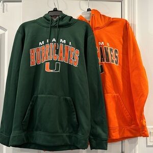 Two pack! Miami Hurricanes hoodie. Orange and Green. Colosseum brand. Mens L.